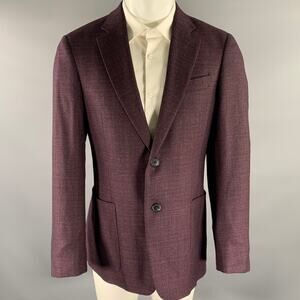 ARMANI COLLEZIONI Size 40 Purple Navy Heather Wool Notch Lapel Sport Coat